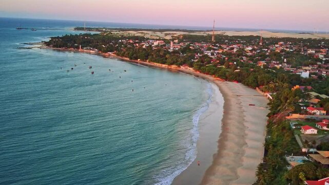 Aerial view at Sunset in Paracuru, Ceara with endless dunes stretching to the horizon. Close to Fortaleza.