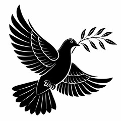 Dove with olive branch vector Black silhouette on a white background