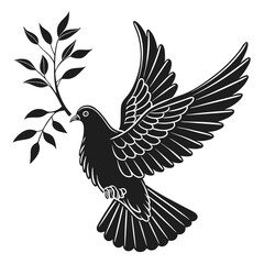 Dove with olive branch vector Black silhouette on a white background