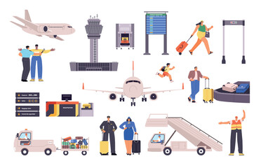 cartoon airport elements. vector set