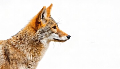 Fototapeta premium Wild coyote - Canis latrans - or American jackal, prairie wolf, or brush wolf, is a versatile and adaptable species of canine native to North America. Isolated on white background with copy space