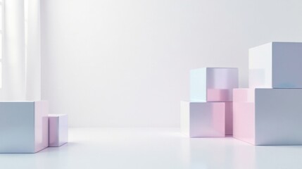 Obraz premium Pastel Cube Display on White Background in Minimalist Studio Setting