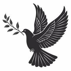 Dove with olive branch vector Black silhouette on a white background