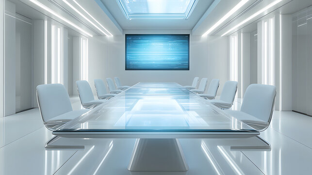 modern conference room with floor-to-ceiling windows offering a breathtaking city view