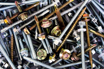 Self drilling screws for roofing instalation isolated on white background.