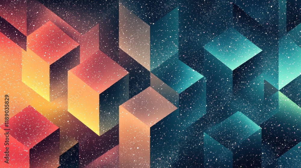 Aufkleber abstract geometric cosmic cube pattern design