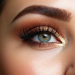 Obraz premium Bold glittery gold and bronze eyeshadow close-up on flawless skin