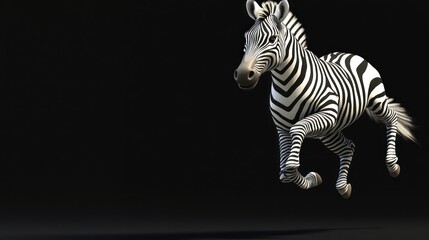 Naklejka premium A zebra in mid-stride against a black background.