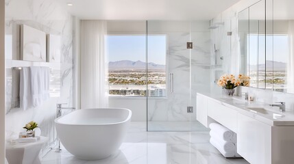 Luxurious Bathroom with Freestanding Soaking Tub and Scenic Views