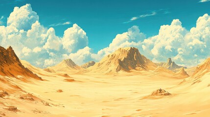 Naklejka premium a vast desert landscape with rocky mountains and cloudy sky