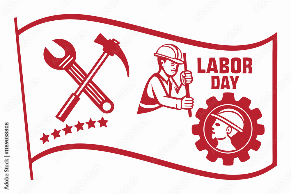 Fototapete flag of labor day red flag with workers' symbols. clean concept a.eps