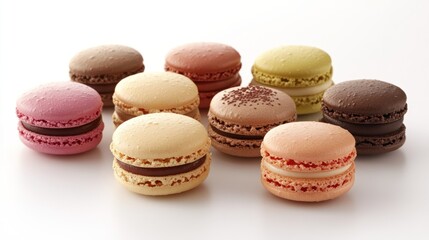 Obraz premium Assorted colorful macarons on white background.