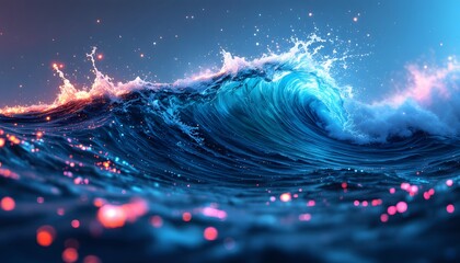 A powerful ocean wave frozen in time, symbolizing dynamic force and resilience, suitable for nature documentaries, environmental campaigns, and artistic projects