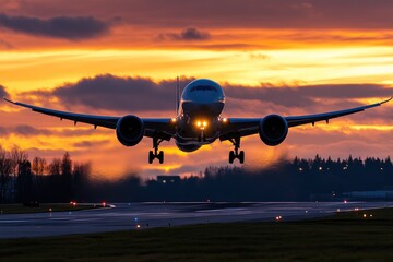 Fototapeta premium Boeing 787 Dreamliner Landing at Sunset