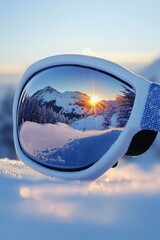 Closeup view of reflective ski goggle.