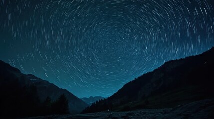 Fototapeta premium Mesmerizing Star Trails over Majestic Mountain Peaks A Nighttime Landscape Photography