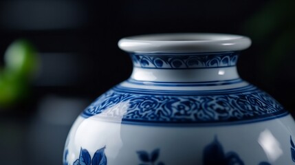 Naklejka premium Close-up of an Exquisite Blue and White Porcelain Vase