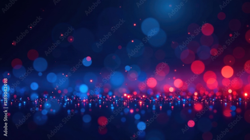 Poster abstract blue and red glittering bokeh background for design projects