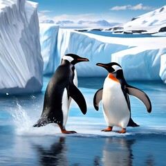 Fototapeta premium Pair of gentoo penguins in wild nature