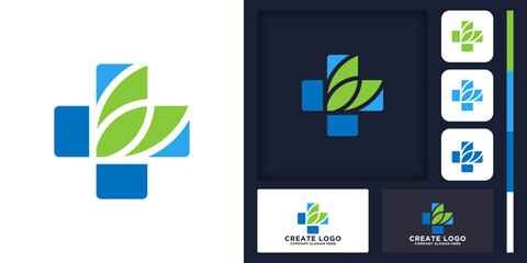 abstract cross health leaf logo design