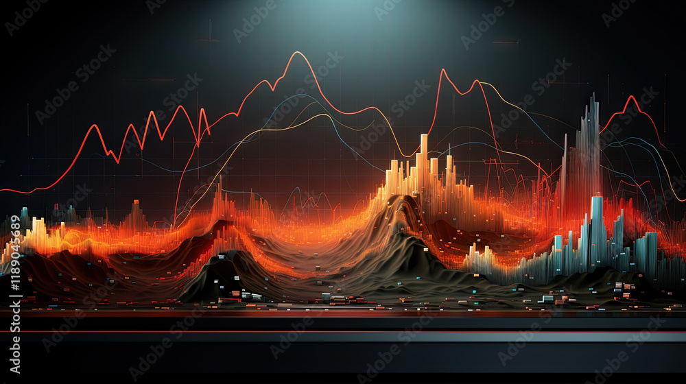 Poster colorful graph and chart with mountain shaped bars.