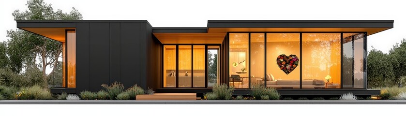 Modern architectural design of sleek house with large windows and vibrant interior decor