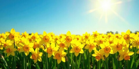 Fototapeta premium Vibrant Yellow Daffodils Blooming in a Sunny Field