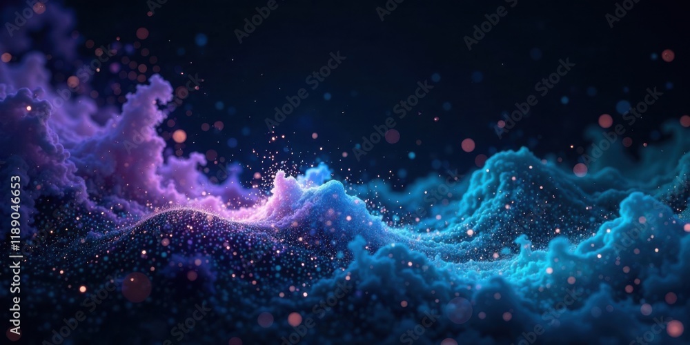 Poster abstract cosmic landscape sparkling nebulae and glimmering dust clouds