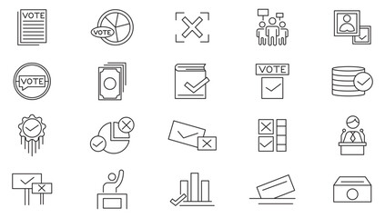 Election and Voting line icon set. Voter registration, election day, campaign rally, polling station, absentee ballot, early voting, voter id, ballot line icon set. Ui thin line icon pack.