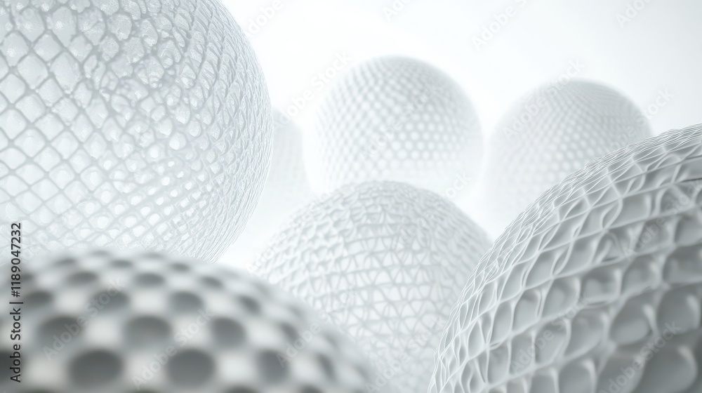 Poster abstract white spherical structures: intricate latticework design in 3d