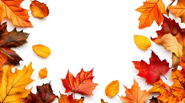 Autumn leaves frame a white background - Powered by Adobe