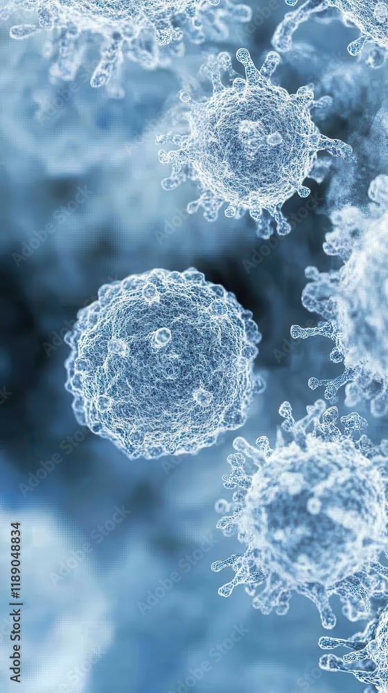 Poster microscopic view of viruses cellular structures detailed analysis of infectious agents