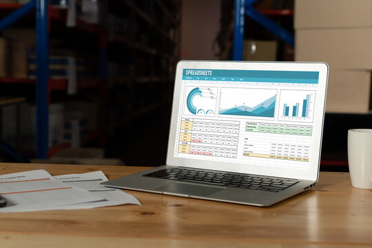Spreadsheet document information financial startup concept. data and graphs in spreadsheet documents for online analysis project dashboard accounting digital snugly