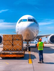 Air cargo handling operations at an airport logistics industrial environment ground level