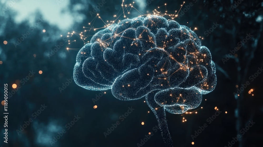 Poster illuminated neural pathways the intricate network of the human brain a 3d digital art representation