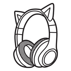 black and white vector lines, headset side view with cat ears