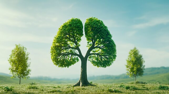 Symbolic tree representing lungs in nature inspirational green landscape tranquil setting