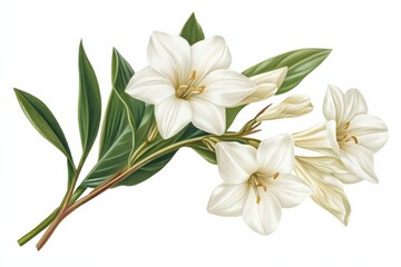 Fototapeta premium white flowers and green leaves on a stem