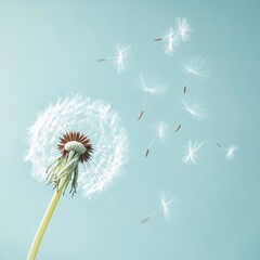 Dandelion Seeds Floating Gently On A Soft Blue Sky