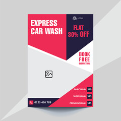 Car Wash Flyer Template Design for Automotive Services, Customizable, Clean and Professional Layout for Car Detailing, Promotions, and Vehicle Cleaning Offers