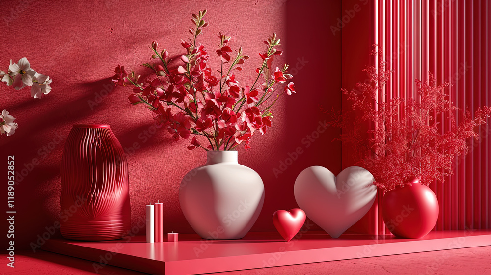 Poster valentine day abstract composition with heart in 3d style.