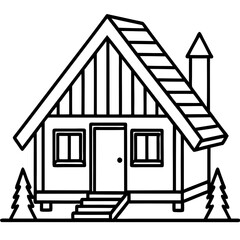 Cozy Forest Cabin Outline Drawing