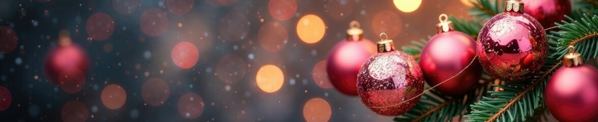 Sparkling glass ornaments in pink and gold glitter on a branch, glass baubles, gold glitter