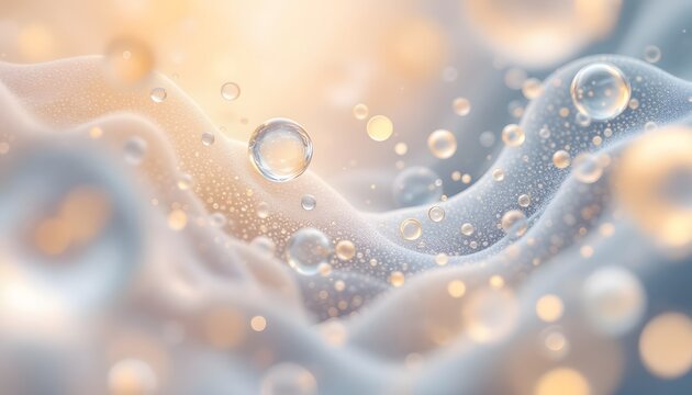 Abstract organic cellular background with soft curves and floating spheres - conveys purity, calmness and sophistication - ideal for skincare, wellness and health related media and events