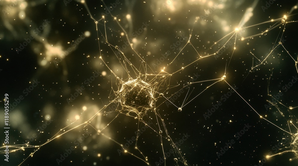 Poster abstract neural network visualization golden hues intricate connections representing complex systems