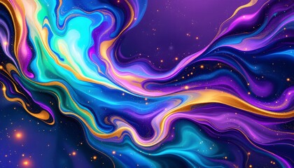 Vibrant abstract fluid art with swirling colors and gold accents - conveys luxury and creativity - suitable for digital art, backgrounds, and event invitations