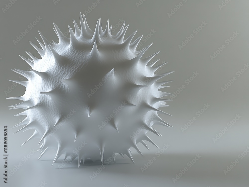 Poster Abstract 3D Render of a Spiky White Sphere on a Neutral Background: A Study in Form and Texture