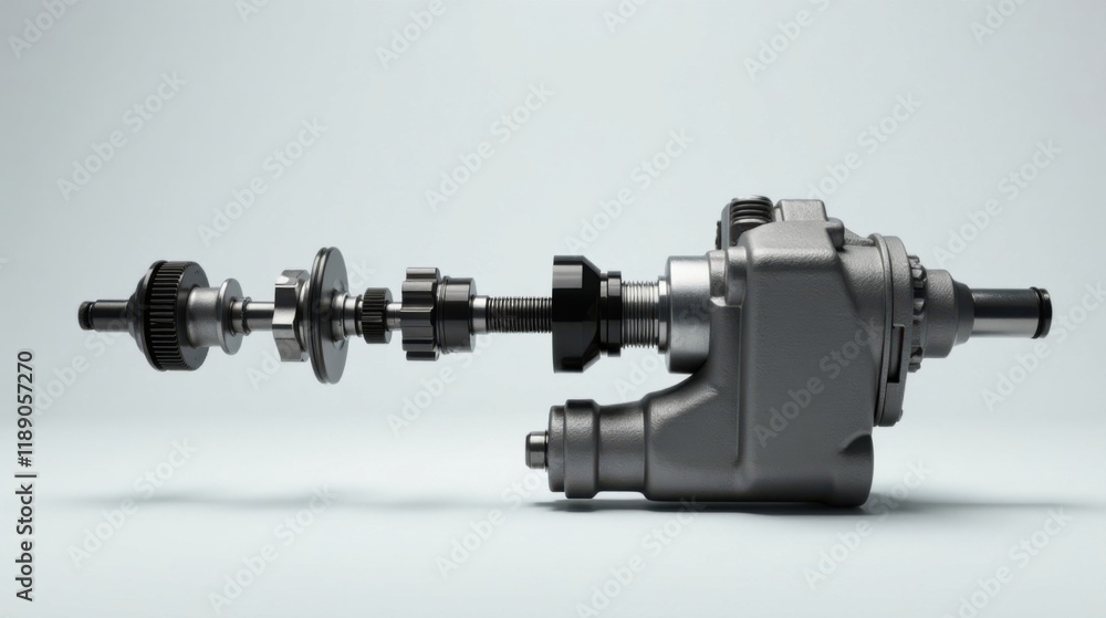 Poster precision engineered mechanical assembly detailed view of component parts
