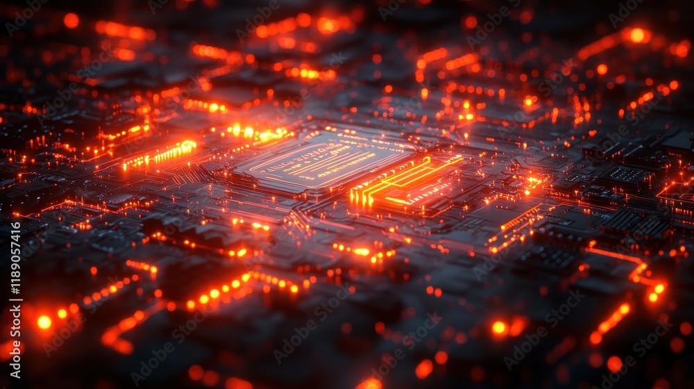 Poster abstract representation of a glowing circuit board with intricate details.