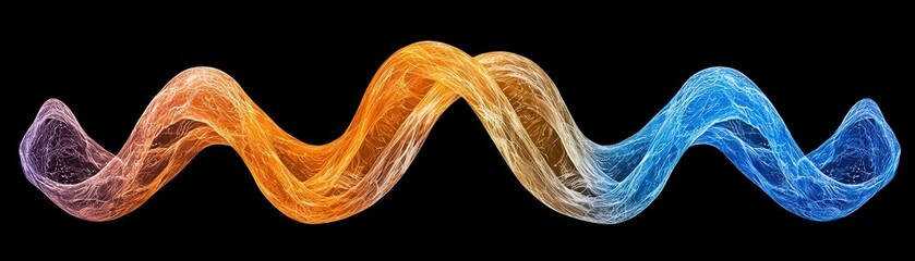 Colorful Abstract Waves of Energy Flowing in Gradients of Orange and Blue on Black Background